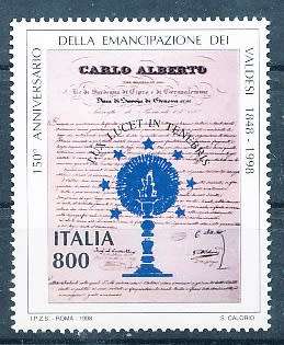 ITALY  1998   -  Emancipation of Waldensians  SINGLE ISSUE    -  FINE  MINT