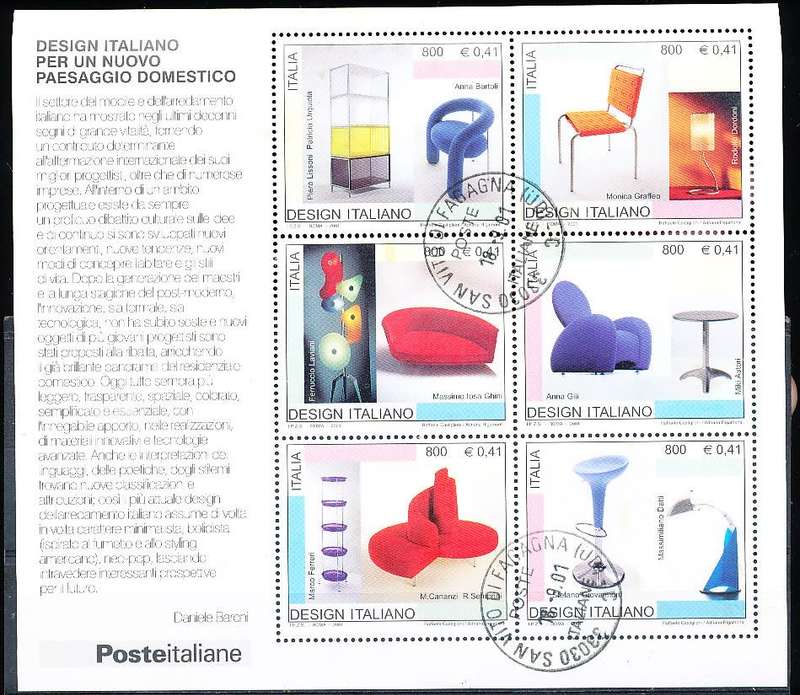 ITALY  2001   -  Italian Design  MINI-SHEET    -  FINE  USED