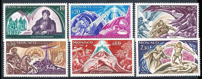 MONACO  1968   -  Birth of Chateaubriand  FULL  SET - FINE  MINT