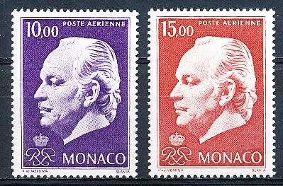 MONACO  1974   -   Prince Rainier III   10F and 15F   - FINE  MINT