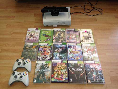 Microsoft Xbox 360 console + X Box Kinect + 14 games