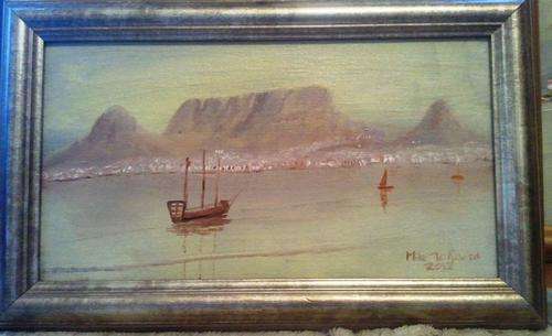 FRAMED MIKE TALJAARD ORIGINAL OIL PAINTING  (SUNSET TABLE MOUNTAIN 1852)