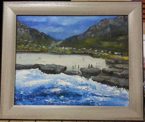 FRAMED MIKE TALJAARD ORIGINAL OIL PAINTING (1929 SCENE OF CAMPS BAY, WESTERN CAPE)