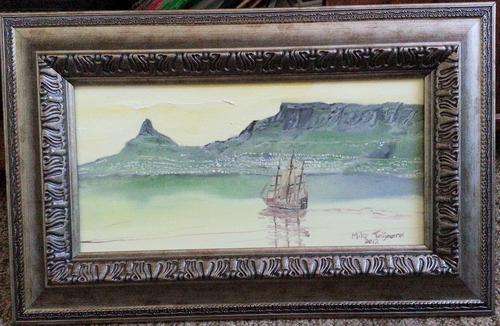 Free Postage FRAMED MIKE TALJAARD ORIGINAL OIL ON BOARD CANVAS (CAMPSBAY AND LION`S HEAD 1820)
