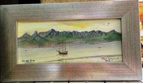 FRAMED MIKE TALJAARD ORIGINAL OIL ON BOARD CANVAS (LIONS HEAD AND BACK OF TABLE MOUNTAIN 1800)