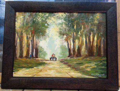FRAMED ORIGINAL OIL PAINTING ON STRETCHED CANVAS (GARY KLINKRADT) (DONKEY CART IN FOREST)