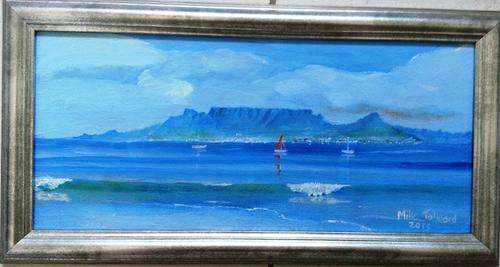 FRAMED MIKE TALJAARD ORIGINAL OIL PAINTING (TABLE MOUNTAIN FROM BLOUBERG )