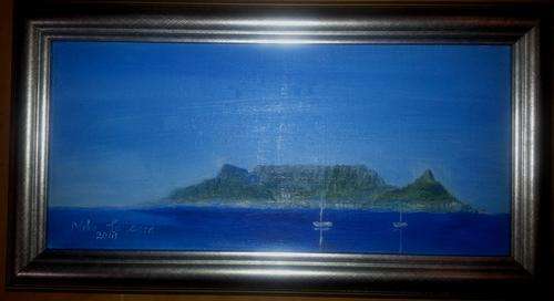FRAMED MIKE TALJAARD ORIGINAL OIL PAINTING (TABLE MOUNTAIN, TABLE BAY 2013)
