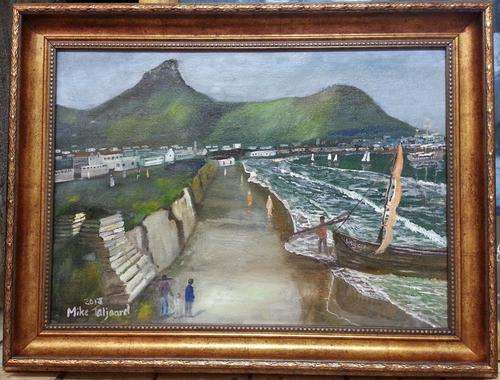 Free Postage FRAMED MIKE TALJAARD ORIGINAL OIL PAINTING (TABLE BAY BEACH 1788)