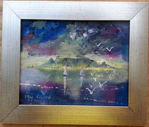 FRAMED MIKE TALJAARD ORIGINAL OIL PAINTING (TABLE MOUNTAIN SUNSET)