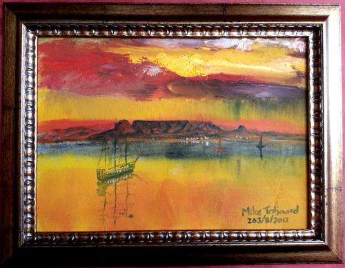 FRAMED MIKE TALJAARD ORIGINAL OIL PAINTING (TABLE MOUNTAIN 1820)