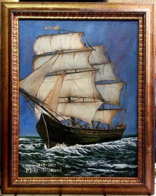 Free Postage FRAMED MIKE TALJAARD ORIGINAL OIL PAINTING (SAILING SHIP 1878)