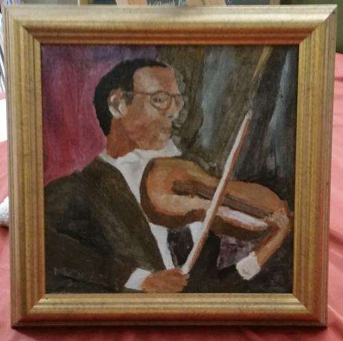VIOLEN PLAYER SMALL. FRAMED MIKE TALJAARD ORIGINAL OIL ON BOARD CANVAS