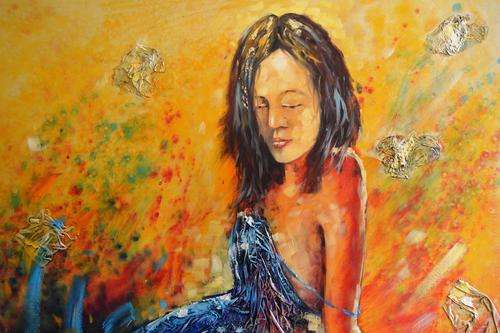 BEAUTIFUL ASIAN TEEN GIRL, OIL ON BLOCKED CANVAS (LARGE PAINTING)