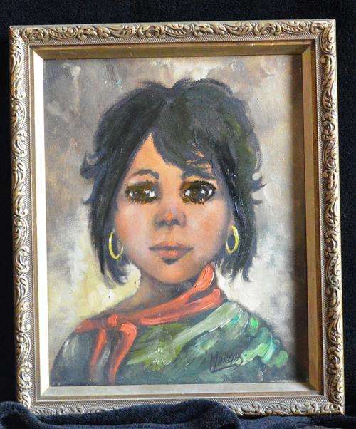 FRAMED OLD OIL PAINTING OF A YOUNG TEENAGE GIRL BY ARTIST MARGAS