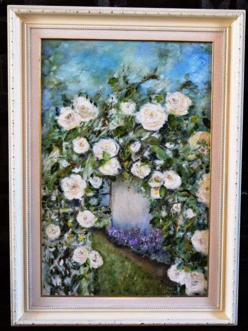 Free Postage, FRAMED ORIGINAL OIL ON CANVAS (ROSE GARDEN ENTRANCE) SIGNED by artist Maureen Shields