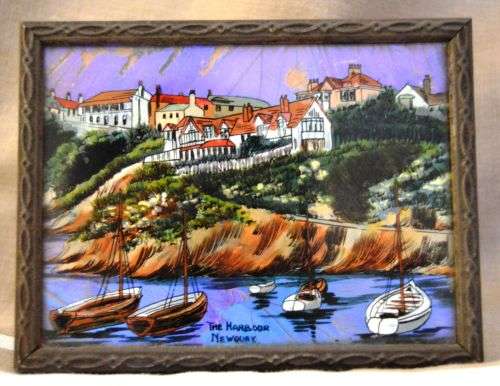 ANTIQUE VERY OLD BUTTERFLY WING ART THE HARBOUR NEWQUAY