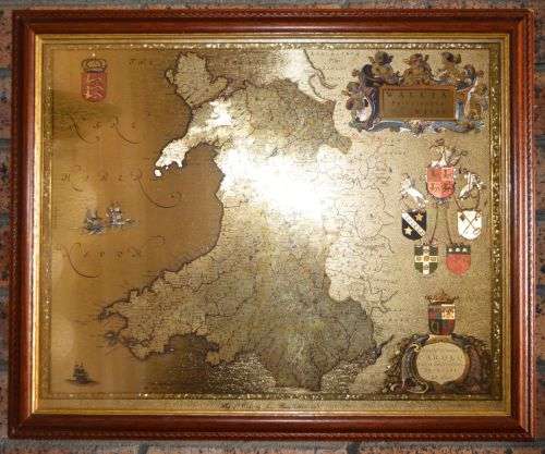 ONE OF A KIND, ANTIQUE MAP OF WALES (GOLD FOILED)