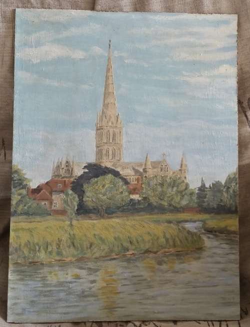 AMAZING ORIGINAL OIL ON BOARD PAINTING (CATHEDRAL)