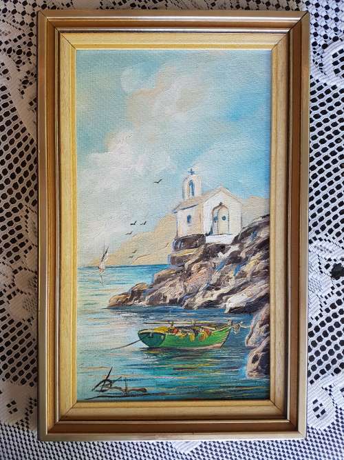 BEAUTIFUL FRAMED COASTLINE BELL TOWER SIGNED BY ARTIST