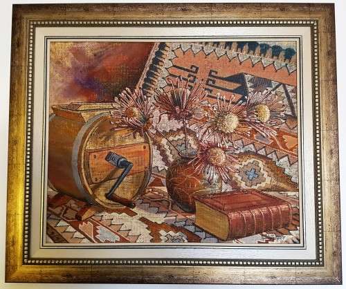 Free Postage, FRAMED ORIGINAL OIL ON HESSIAN (STILL LIFE) PAINTED BY P VAN DER WESTHUYSEN 1974
