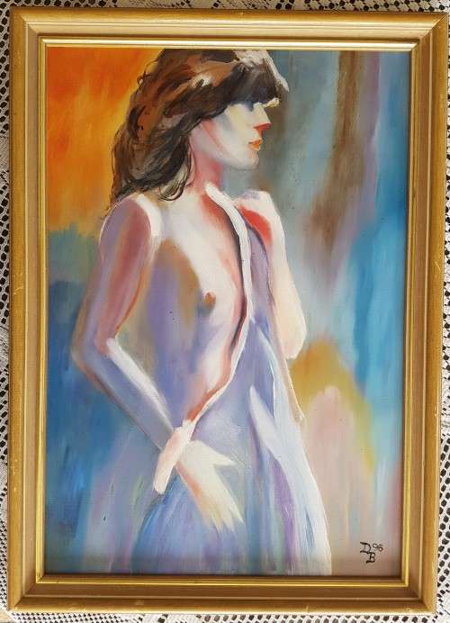 ORIGINAL OIL PAINTING half topless lady figure, painted 1996 valued at R4500