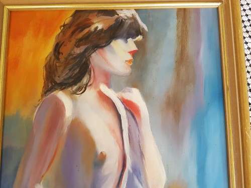 ORIGINAL OIL PAINTING half topless lady figure, painted 1996 valued at R4500
