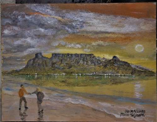 TABLE MOUNTAIN year 1770 UNFRAMED MIKE TALJAARD ORIGINAL OIL ON BOARD CANVAS