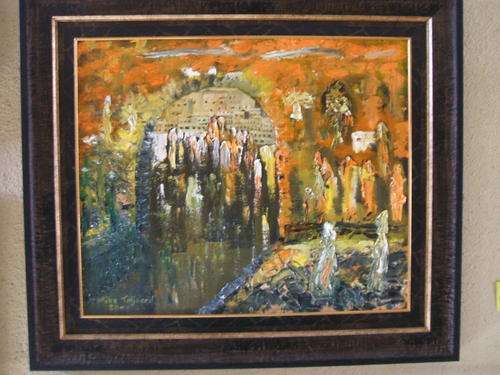 FRAMED ORIGINAL OIL ON CANVAS, MODERN ART "THE SPIRITUAL GATHERING " by Mike Taljaard