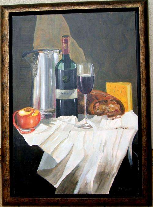 Free Postage, FRAMED OIL ON CANVAS, VERGELEGEN WINE AND CHEESE BY MIKE TALJAARD