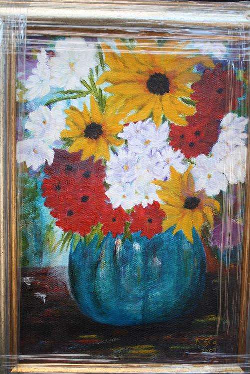 FRAMED ORIGINAL ACCRYLIC, FLOWERS IN A VASE by Nola Pretorius