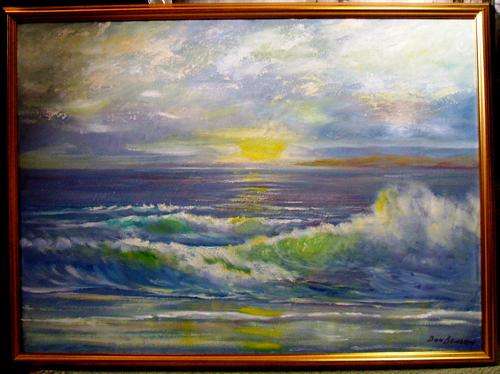 LARGE OIL ON CANVAS BOARD - SEA SCAPE BY DON BENZIEN (S10)