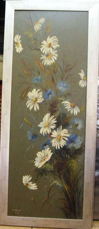 CRAZY R1 START, FRAMED ORIGINAL OIL PAINTING, WHITE FLOWERS