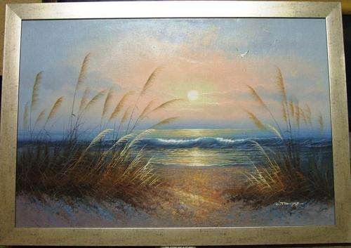 CRAZY R1 START, MASSIVE FRAMED OIL PAINTING (SEA SCENE) BY W. TEMPLE