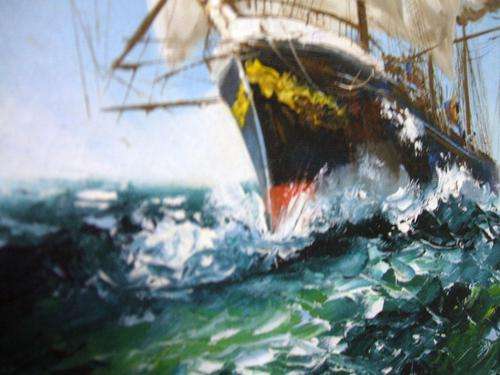 SHIP OIL ON CANVAS MIKE TALJAARD SEA SCAPE