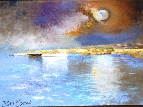 ORIGINAL OIL ON CANVAS BOARD, MOONLIGHT BAY BY BEN BERND