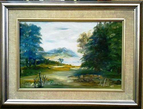 FRAMED ORIGINAL OIL PAINTING ON BOARD CANVAS,  LAND SCAPE BY AVI HEYNS 1987