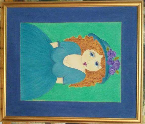 ORIGINAL FRAMED  ACRYLIC ON CANVAS BOARD, LADY WITH HAT by MAXIE LESSING
