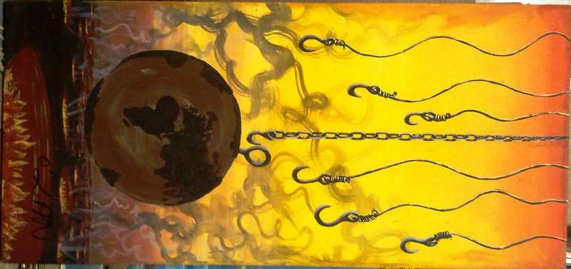 MASSIVE ORIGINAL ACRYLIC STRETCHED ON CANVAS, GLOBAL WARMING  BY O'LAN