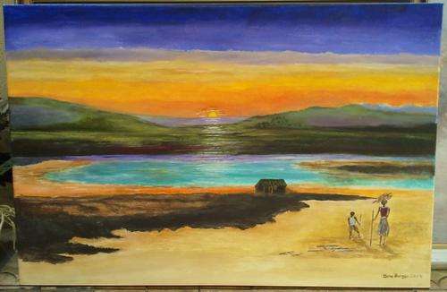 UNFRAMED ORIGINAL ACRYLIC ON STRETCHED CANVAS, SUNSET ISLAND BY DINA BURGER
