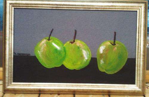 FRAMED ORIGINAL PAINTING BY RONNIE OERSON (3 GREEN APPLES)