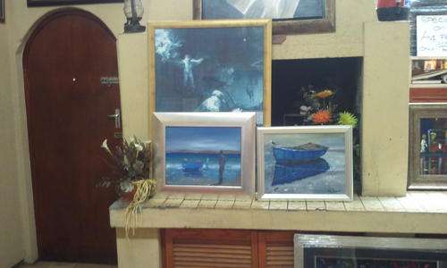mike taljaard art BLUE BOAT WEST COAST SOUTH AFRICA OIL ON CANVAS ORIGINAL