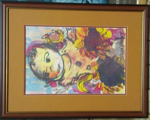 FRAMED FRANS CLAERHOUT REPRODUCTION/ PRINT, "WOMAN PICKING SUNFLOWERS"
