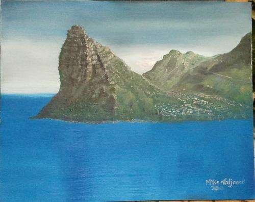 MIKE TALJAARD ORIGINAL OIL PAINTING ON BOARD CANVAS (HOUTBAY FROM CHAPMAN'S PEAK )