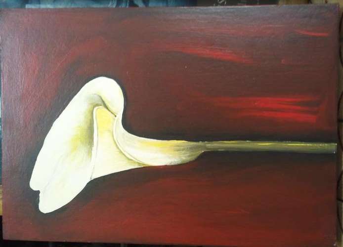 ACRYLIC ON BLOCKED CANVAS (STILL LIFE: ARUMS TR1) SIGNED BY ARTIST MARIE