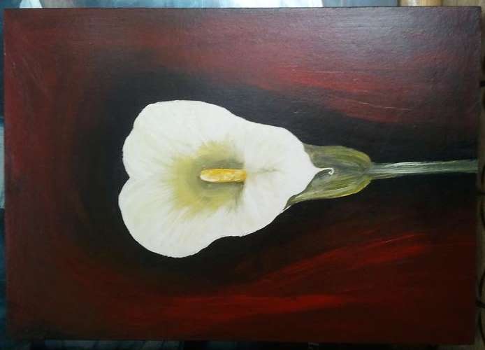 ACRYLIC ON BLOCKED CANVAS (STILL LIFE: ARUMS P02) SIGNED BY ARTIST MARIE