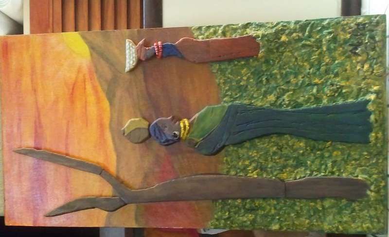 ORIGINAL PAINTING ON BOARD (AFRICAN MOTHER AND DAUGHTER)