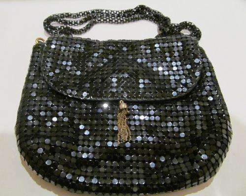 Vintage Black Enamel Mesh Evening Bag By Towanny USA