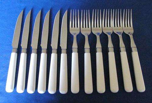 Guy Degrenne "Bolero-Ivory" Set Of Six Inox Steak Knives & Forks - France