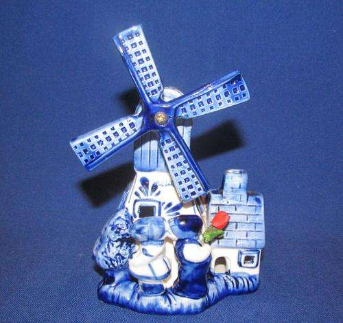 Delft Blue Hand Painted Windmill Tealight Candle Holder - Made in Holland